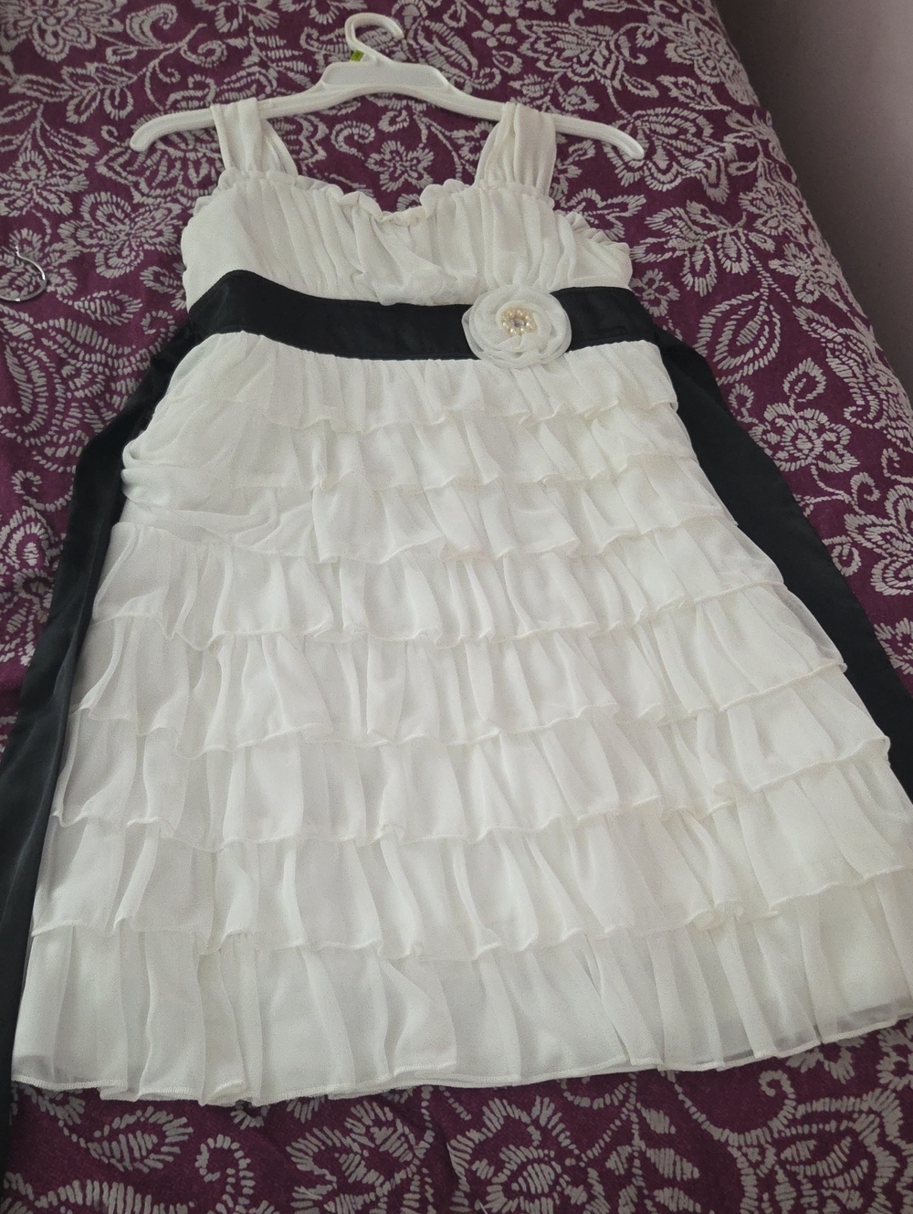 White Ruffled Flower-Accent Kids Dress